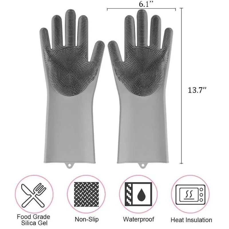 Pair Of Multi-purpose Silicone Full Finger Washing Gloves