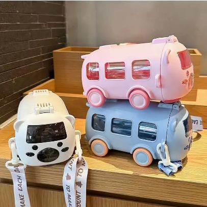Portable Bus Water Bottle with Straw & Strap