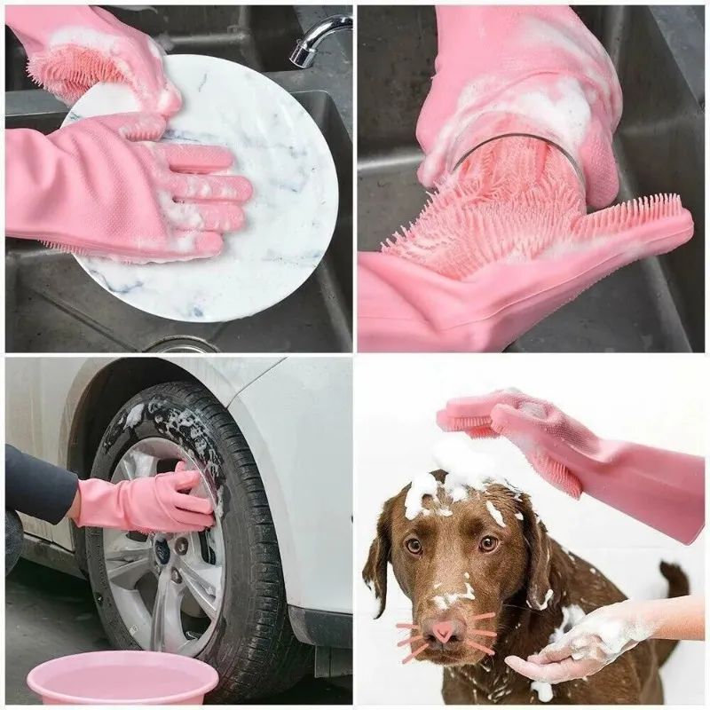Pair Of Multi-purpose Silicone Full Finger Washing Gloves