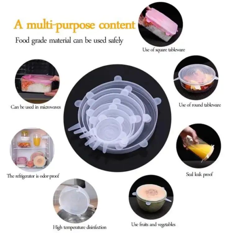 6Pcs Universal Food Silicone Cover Silicone Stretch Lids For Cookware