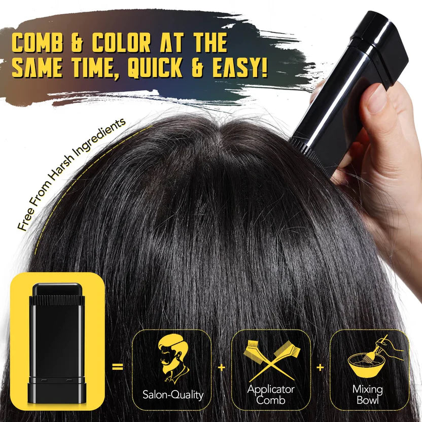 Instant Hair Color Stick - Black, Temporary Hair Dye Comb for Gray Hair Coverage, Waterproof & Long Lasting