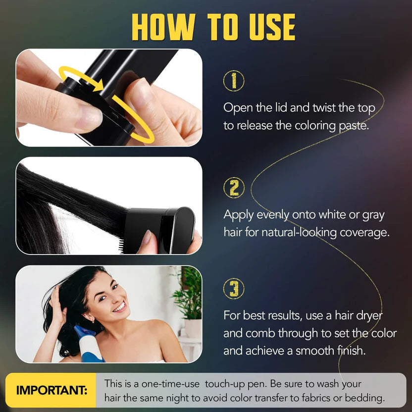 Instant Hair Color Stick - Black, Temporary Hair Dye Comb for Gray Hair Coverage, Waterproof & Long Lasting