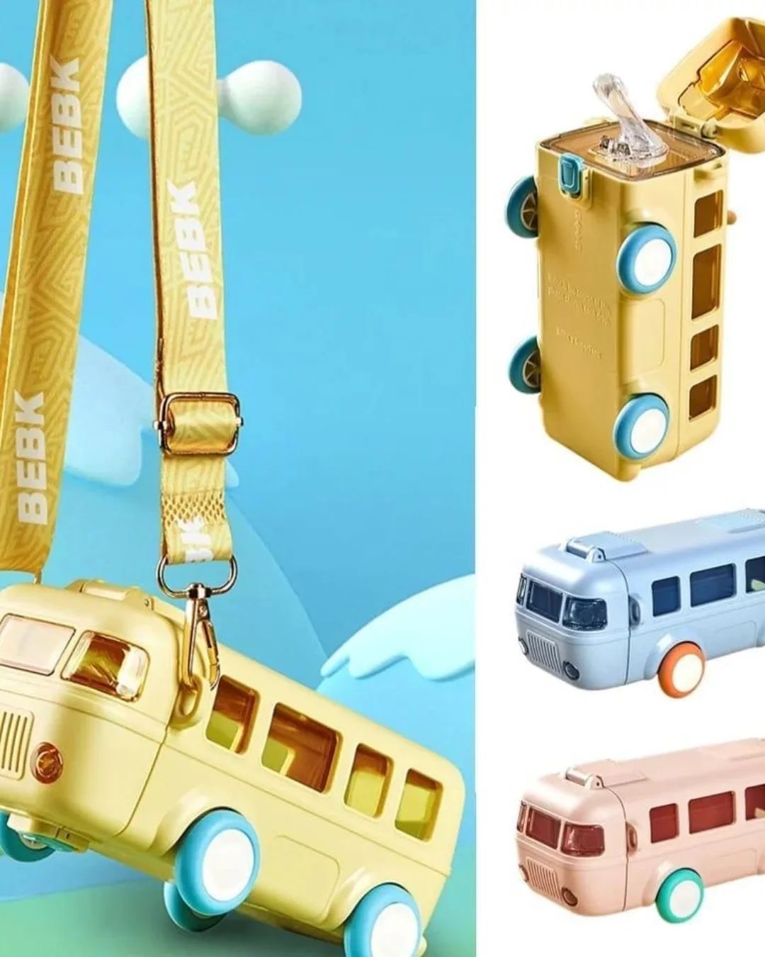 Portable Bus Water Bottle with Straw & Strap