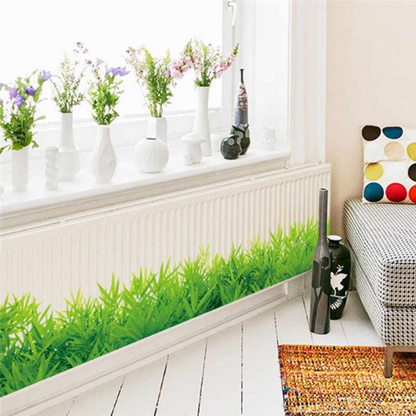 New 3d Fresh Green Plant Removable Green Grass  Wall Stickers