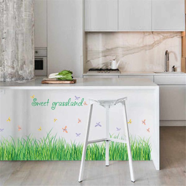New 3d Fresh Green Plant Removable Green Grass  Wall Stickers