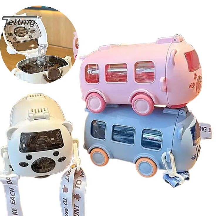 Portable Bus Water Bottle with Straw & Strap